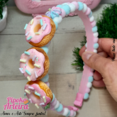 Tiara de pompom e donuts candy color