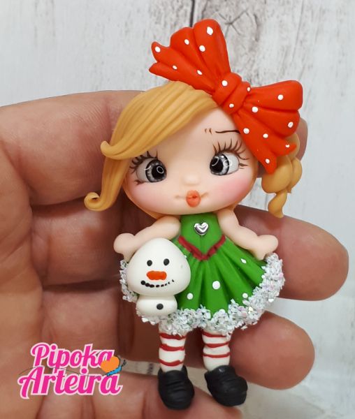 Aplique em biscuit Menina Natal