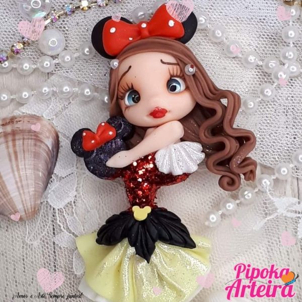 Aplique em biscuit  Sereia menina Minnie