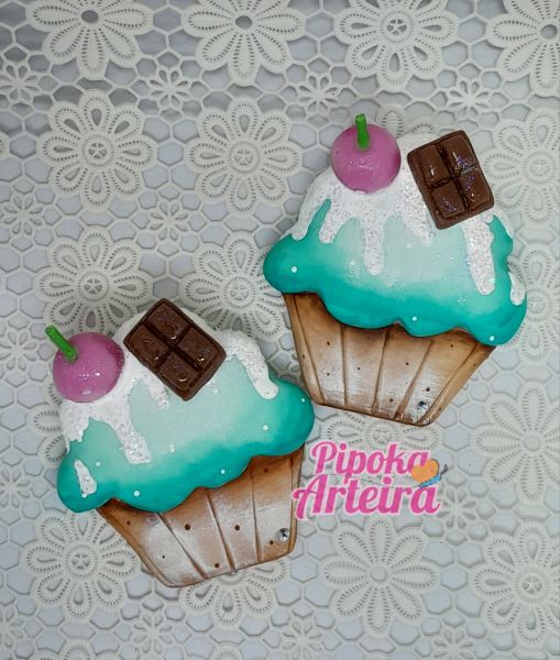 Aplique em biscuit  cup cake verde agua