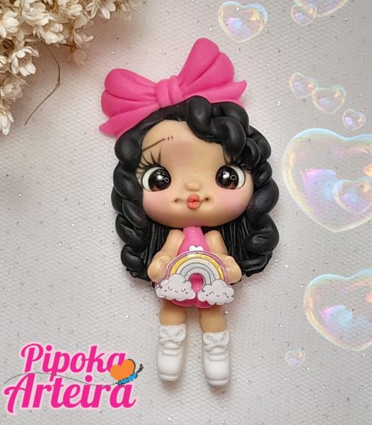 Aplique em biscuit raibow girl bow